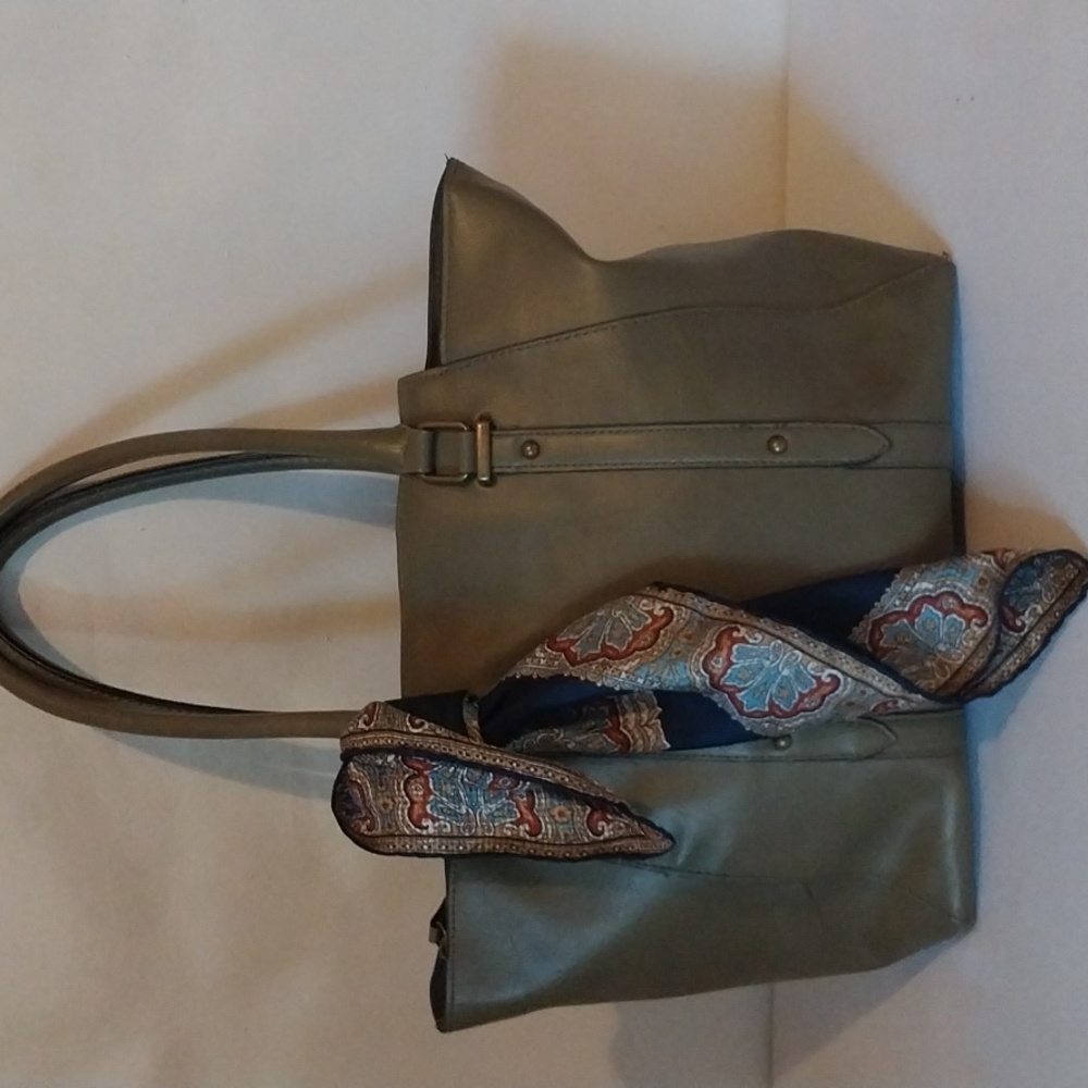 OLIVE GREEN Satchel Shoulder Hand Bag Handles Scarf Included